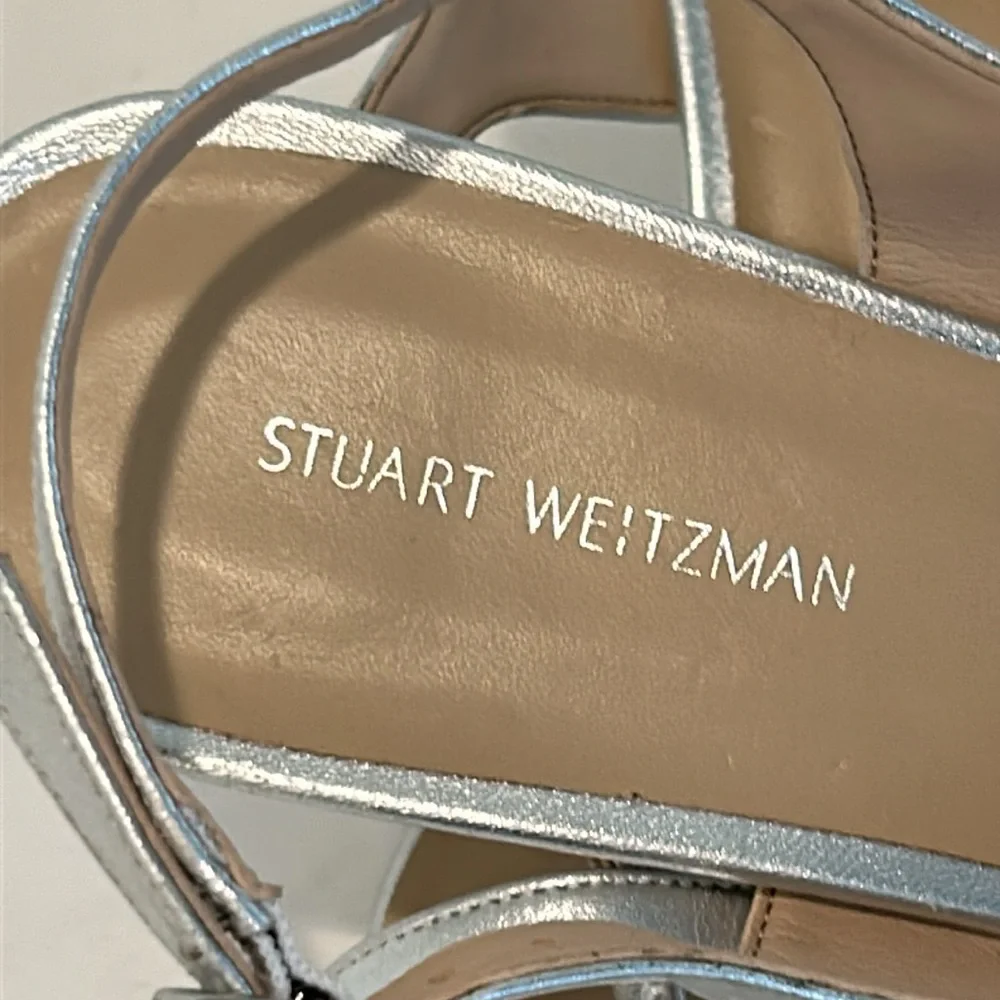New Stuart Weitzman Silver Strappy Heels Size 9, Style code SB052. - Picture 2 of 9